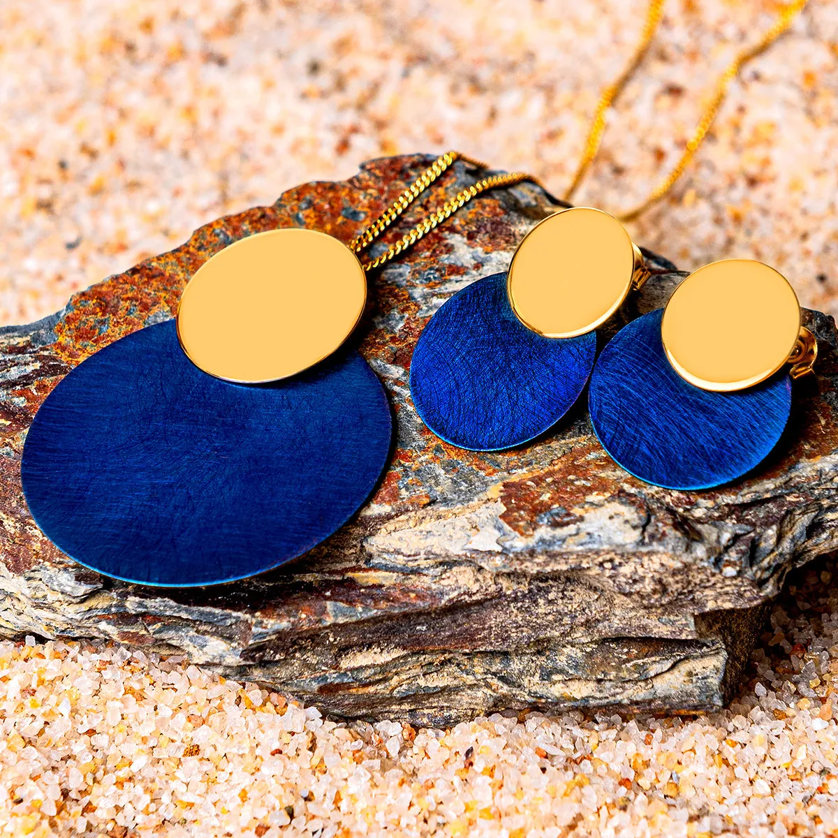 Double Disc Necklace in Titanium & Sterling Silver with 24ct Gold sold by Henryka product image thumbnail 3