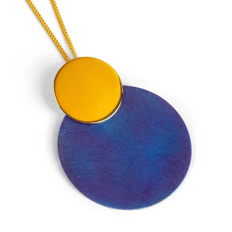 Double Disc Necklace in Titanium & Sterling Silver with 24ct Gold made by Henryka