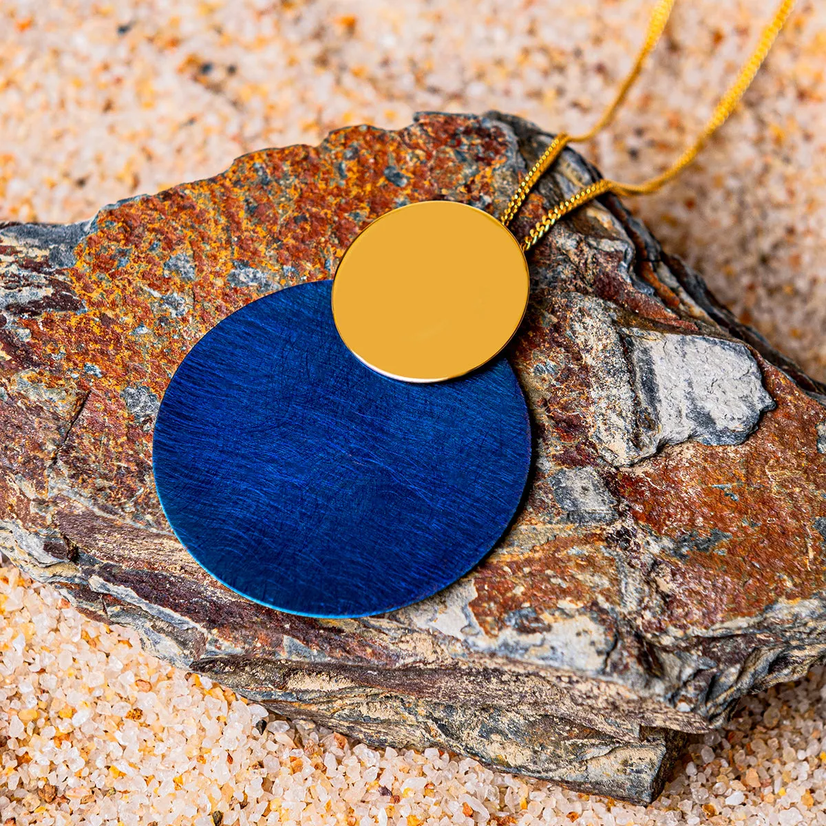 Double Disc Necklace in Titanium & Sterling Silver with 24ct Gold sold by Henryka product image thumbnail 2