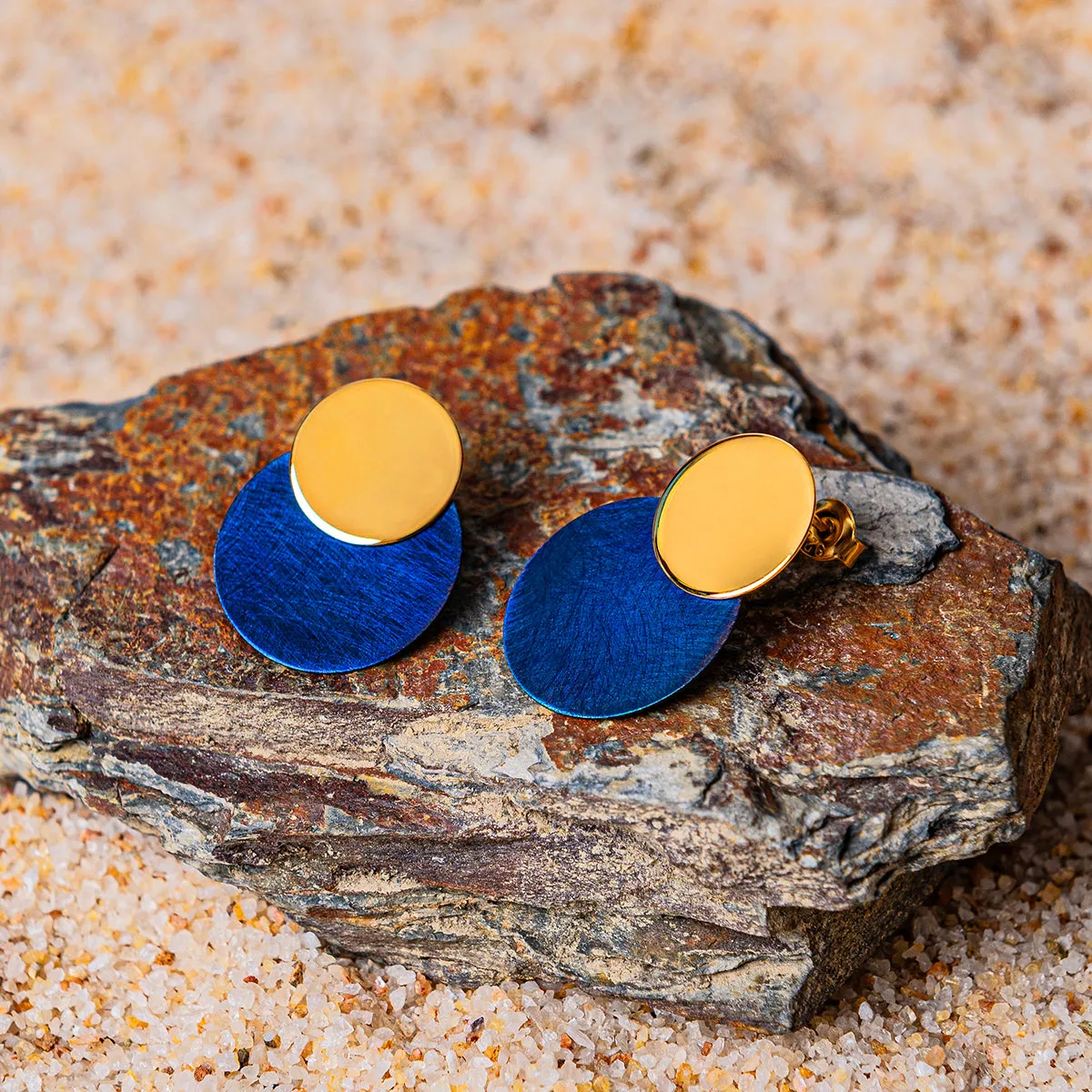Double Disc Drop Earrings in Titanium & Sterling Silver 24ct Gold sold by Henryka product image thumbnail 2