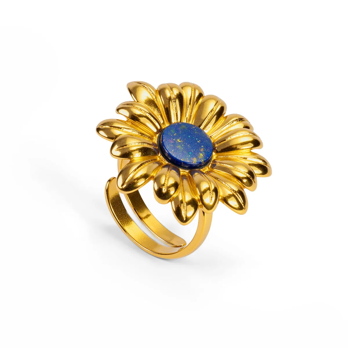 Marguerite Daisy Ring with Silver with 24ct Gold & Lapis Lazuli sold by Henryka