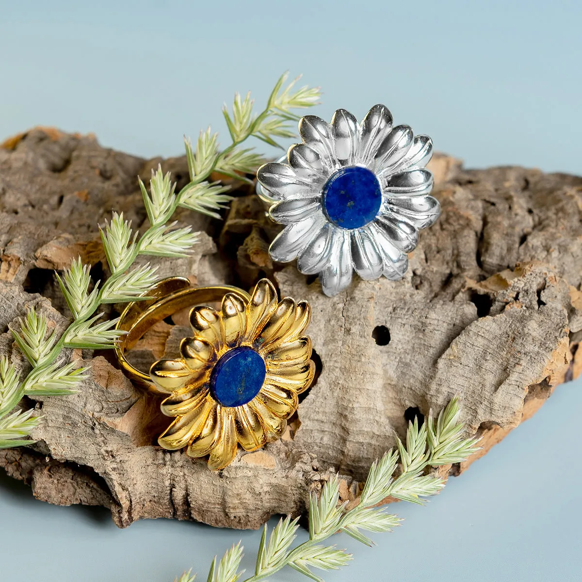 Marguerite Daisy Ring with Silver with 24ct Gold & Lapis Lazuli sold by Henryka product image thumbnail 2