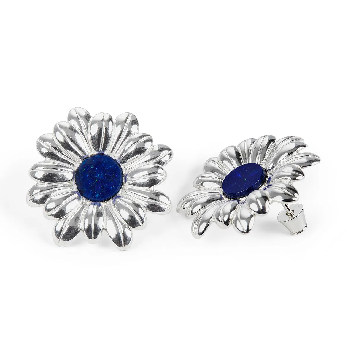 Marguerite Daisy Stud Earrings in Silver and Lapis Lazuli sold by Henryka