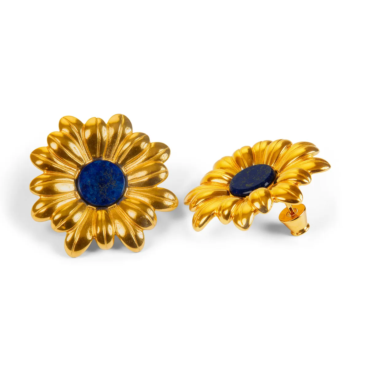 Marguerite Daisy Stud Earrings in Silver and Lapis Lazuli sold by Henryka product image thumbnail 4