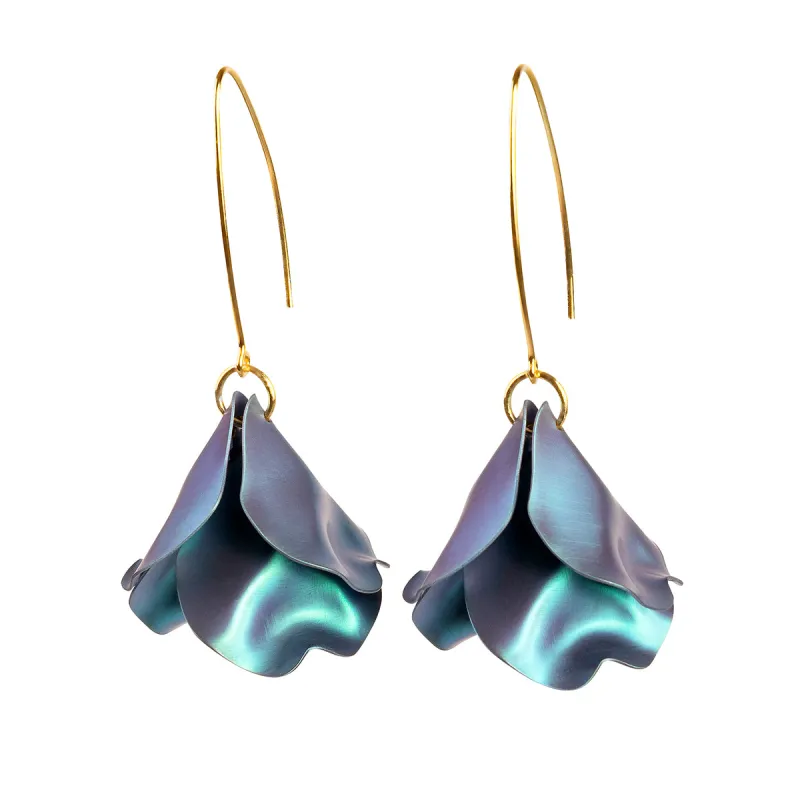 Falling Flower Petals Drop Earrings in Titanium & Sterling Silver 24ct Gold made by Henryka