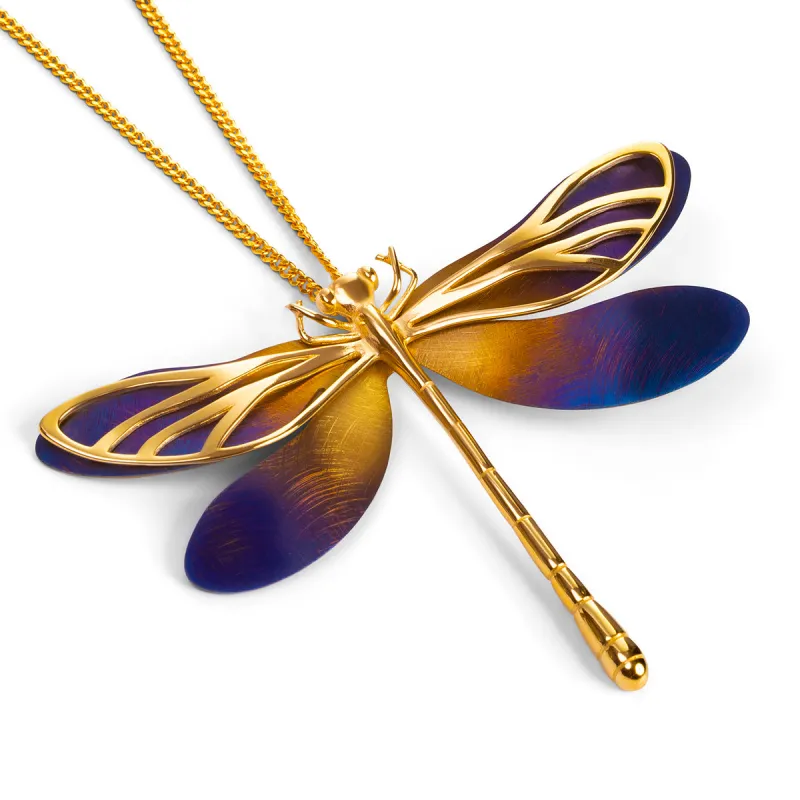 Statement Dragonfly Necklace in Titanium & Sterling Silver with 24ct Gold made by Henryka
