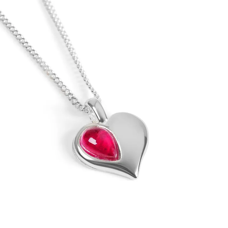 July Birthstone Heart Necklace in Silver & Ruby made by Henryka