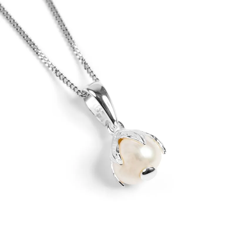 Natural Cultured White Pearl Necklace in Silver sold by Henryka