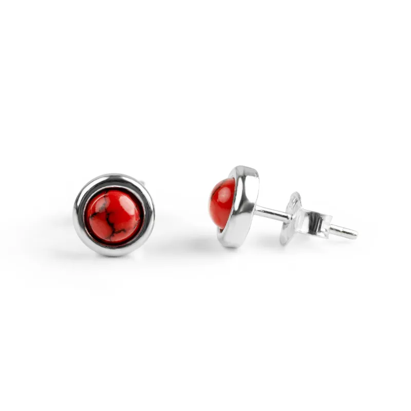 Small Round Stud Earrings in Silver and Coral sold by Henryka