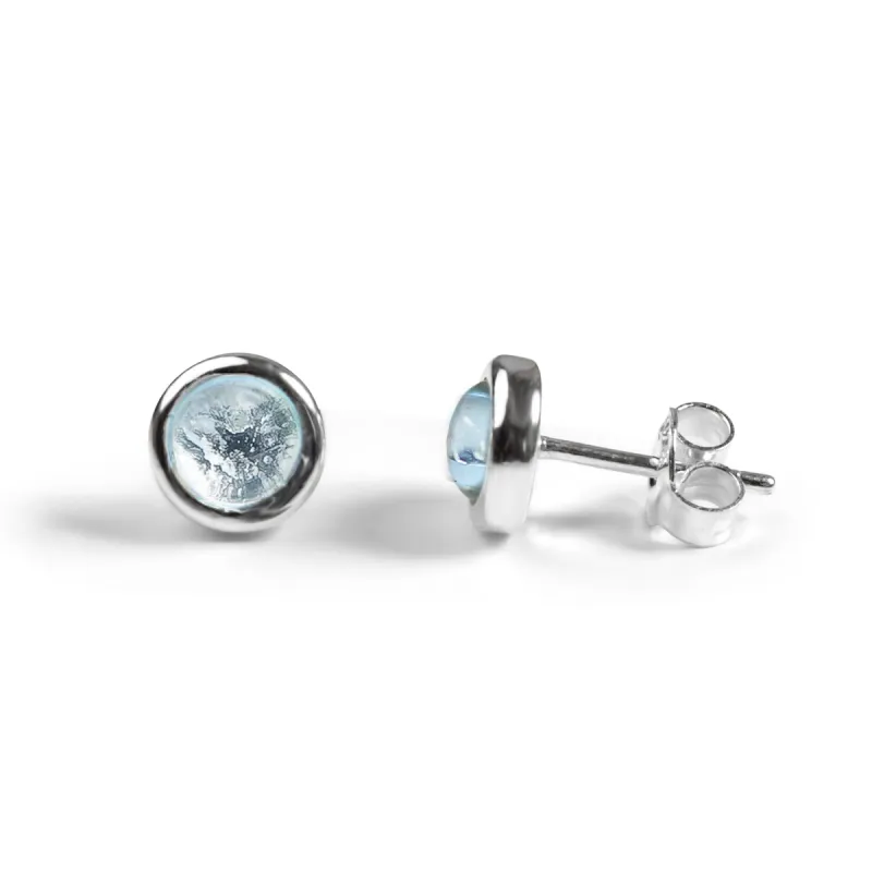 Small Round Stud Earrings in Silver and Blue Topaz sold by Henryka