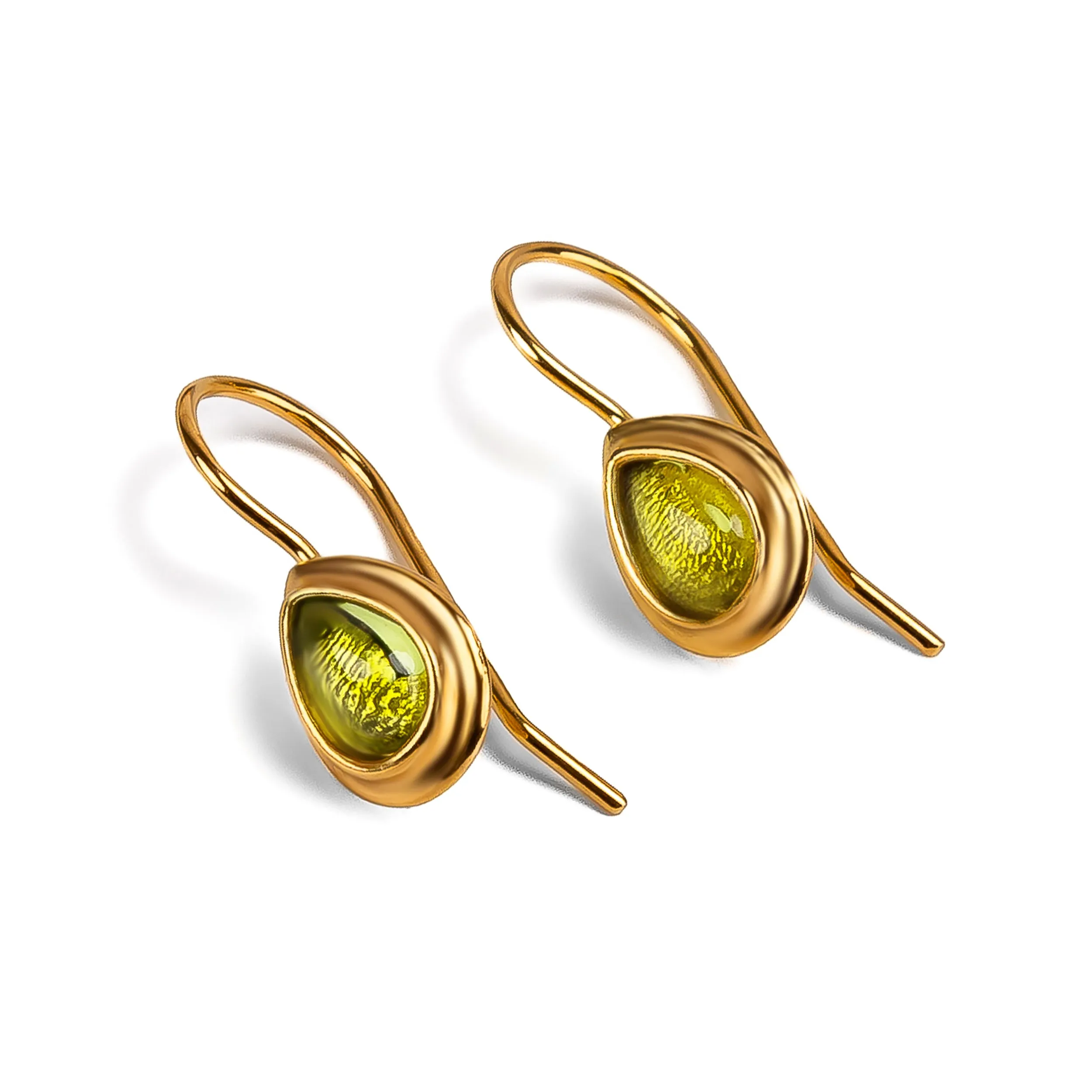 Classic Teardrop Hook Earrings in Silver with 24ct Gold & Peridot sold by Henryka