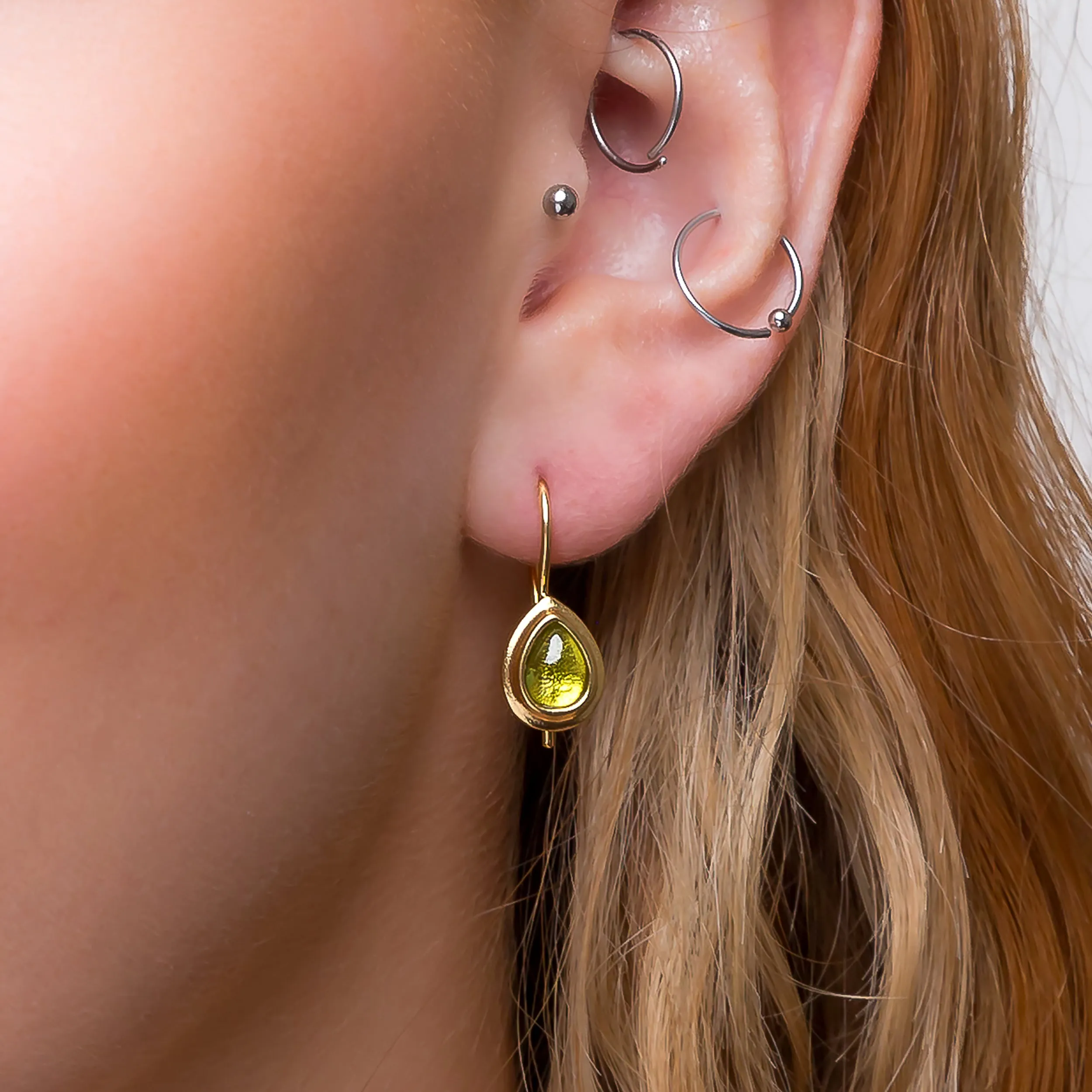 Classic Teardrop Hook Earrings in Silver with 24ct Gold & Peridot sold by Henryka product image thumbnail 2