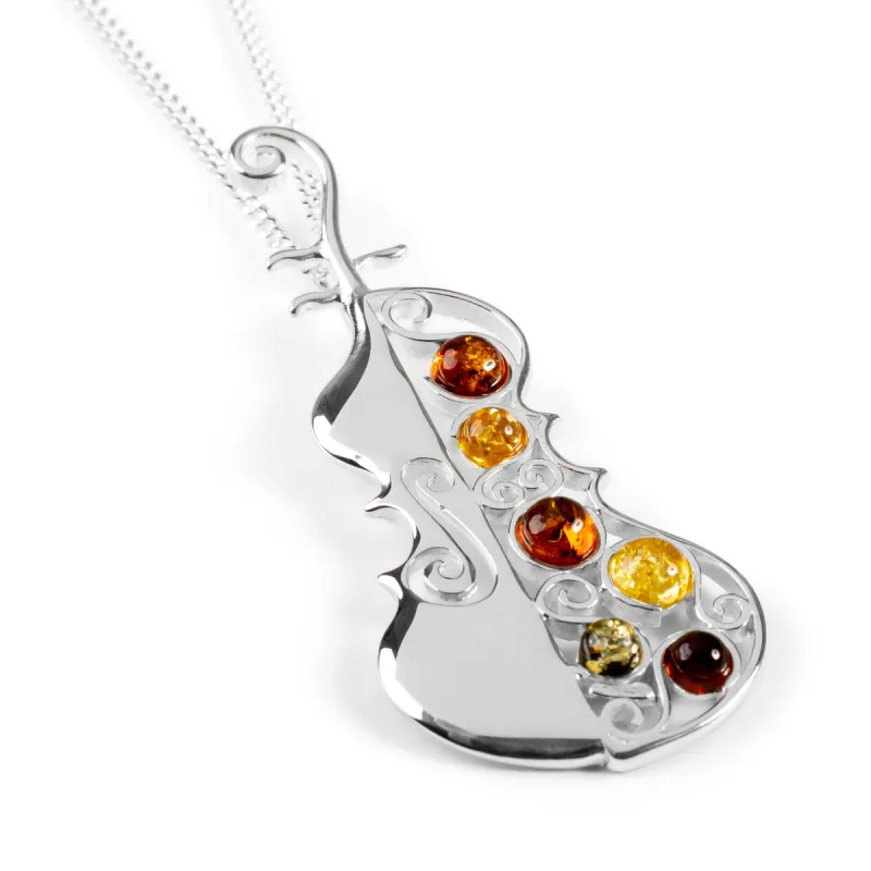 Music Cello Necklace in Silver and Amber sold by Henryka