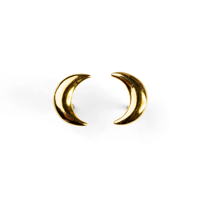 Crescent Moon Stud Earrings in Silver with 24ct Gold sold by Henryka