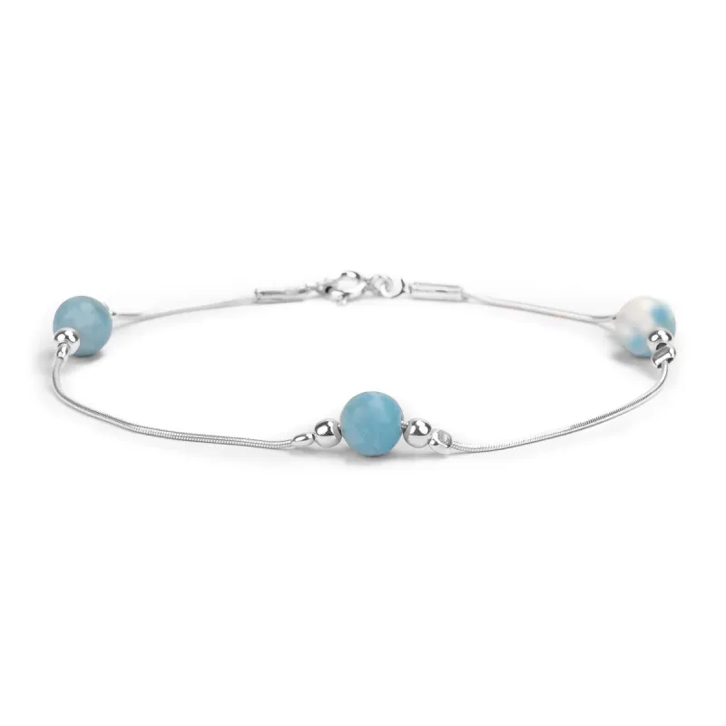 Bead Bracelet in Silver and Larimar sold by Henryka