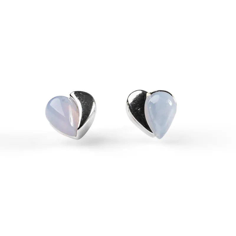 Miniature Heart Earrings in Silver and Blue Lace Agate sold by Henryka