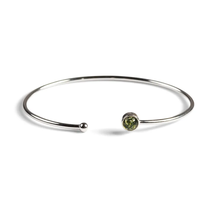 Simple Solo Cuff Bangle in Silver and Green Amber sold by Henryka
