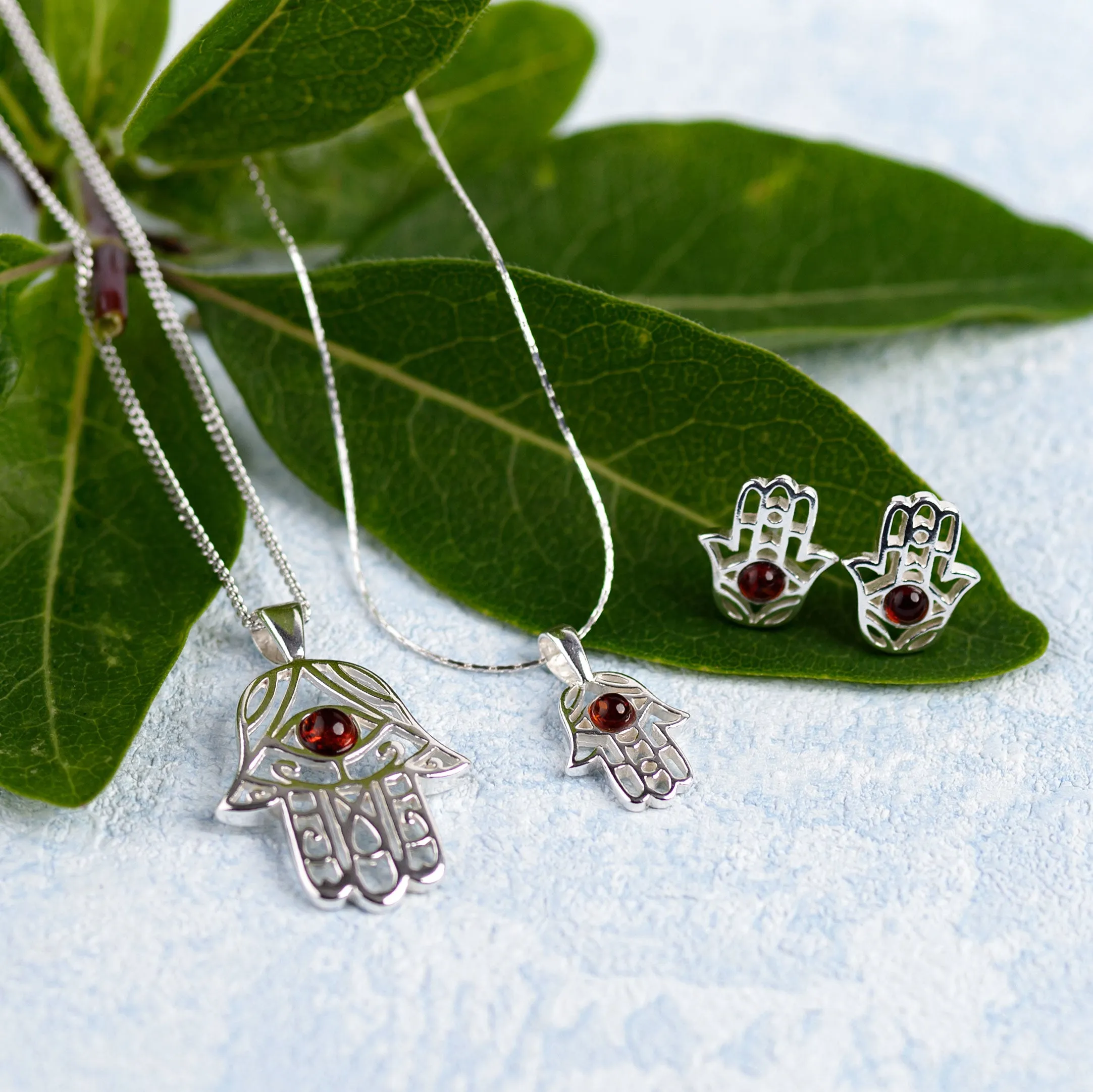 Hamsa Hand Necklace in Silver and Amber sold by Henryka product image thumbnail 5