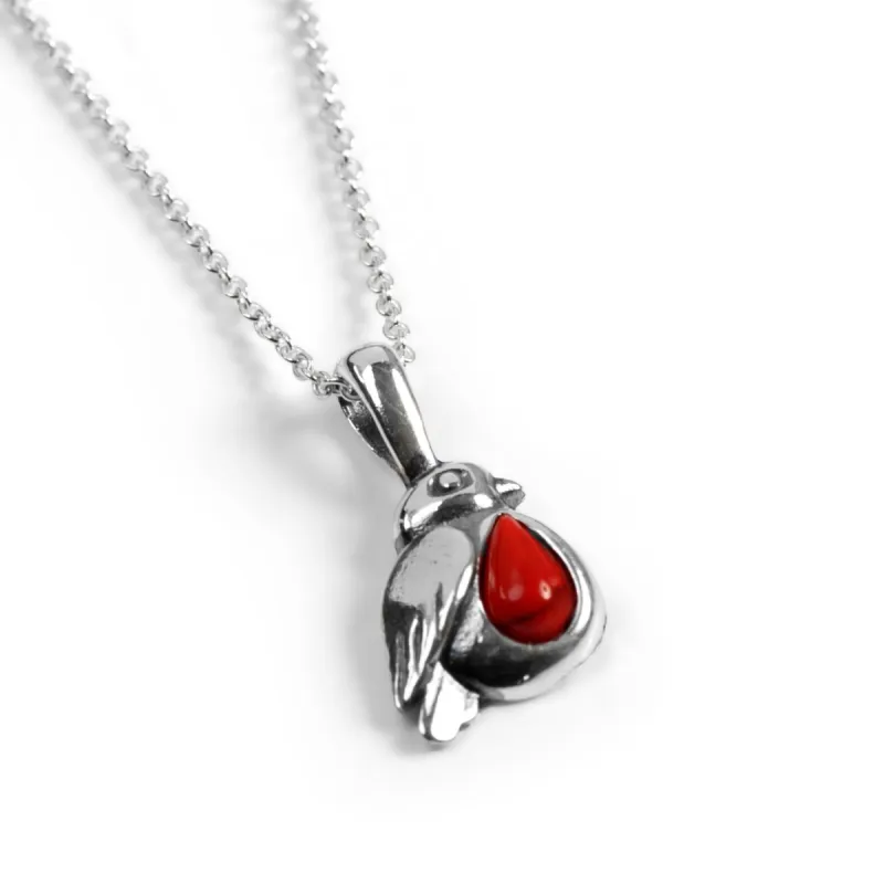 Miniature Robin Necklace in Silver and Coral sold by Henryka