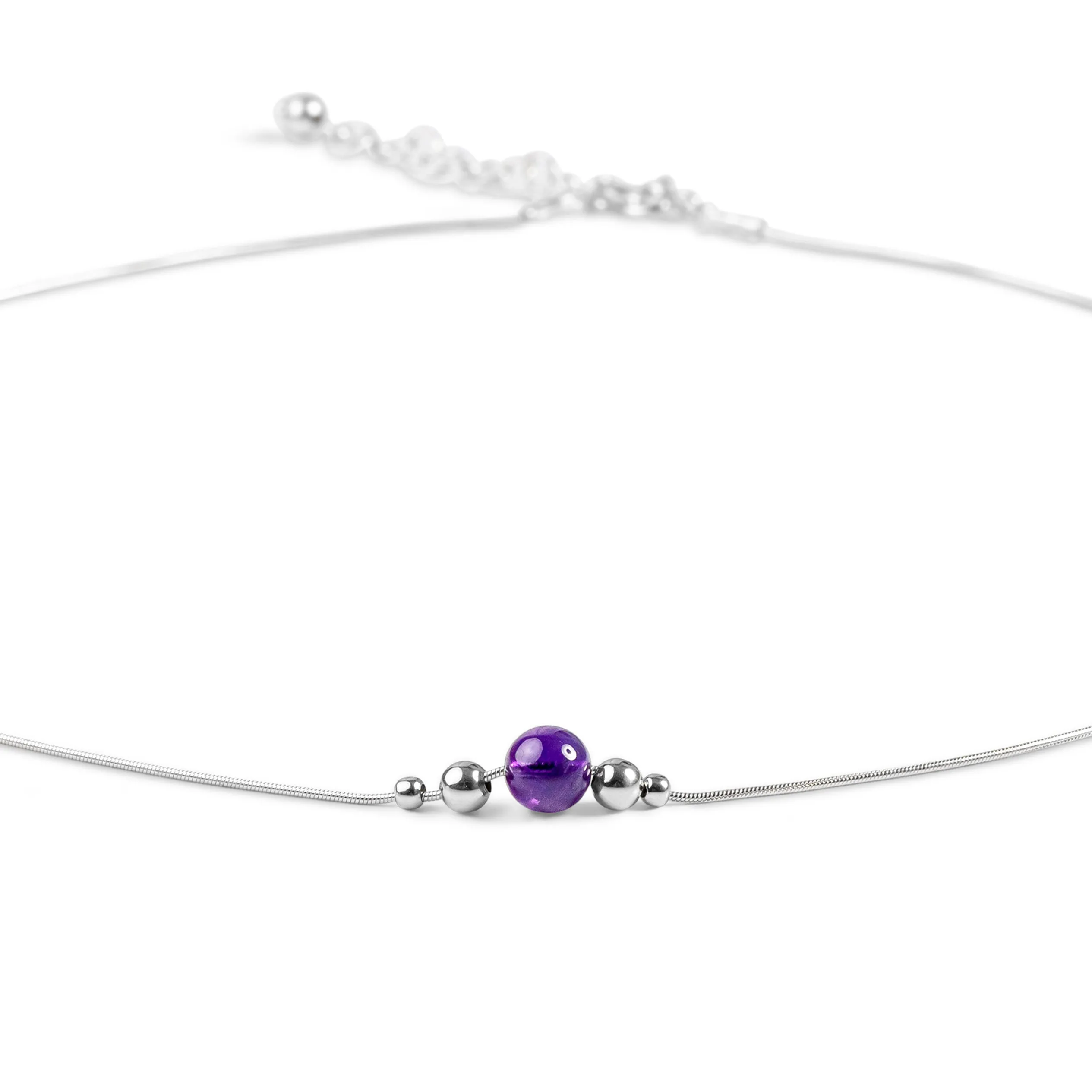 Delicate Single Stone Necklace in Silver and Amethyst sold by Henryka
