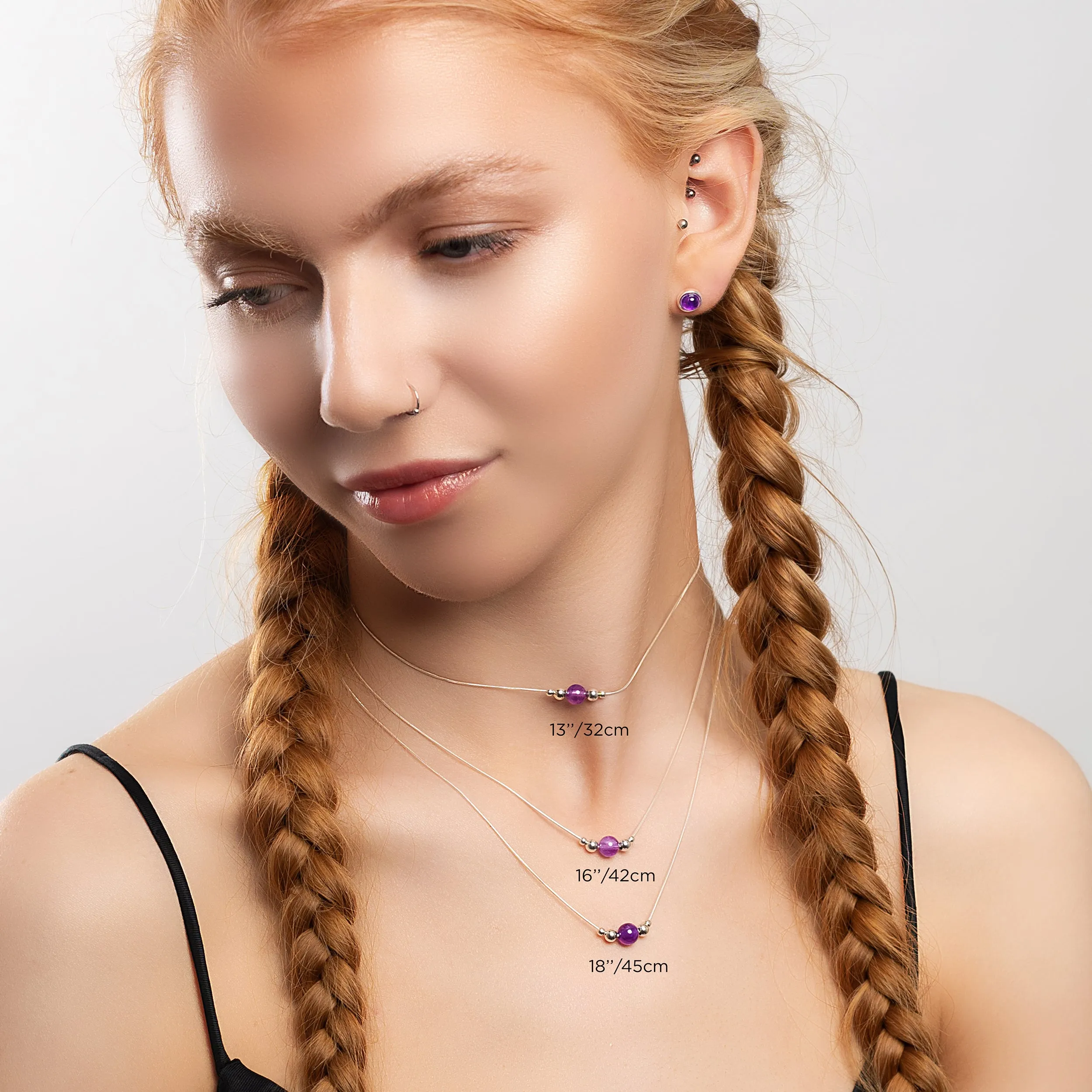 Delicate Single Stone Necklace in Silver and Amethyst sold by Henryka product image thumbnail 3