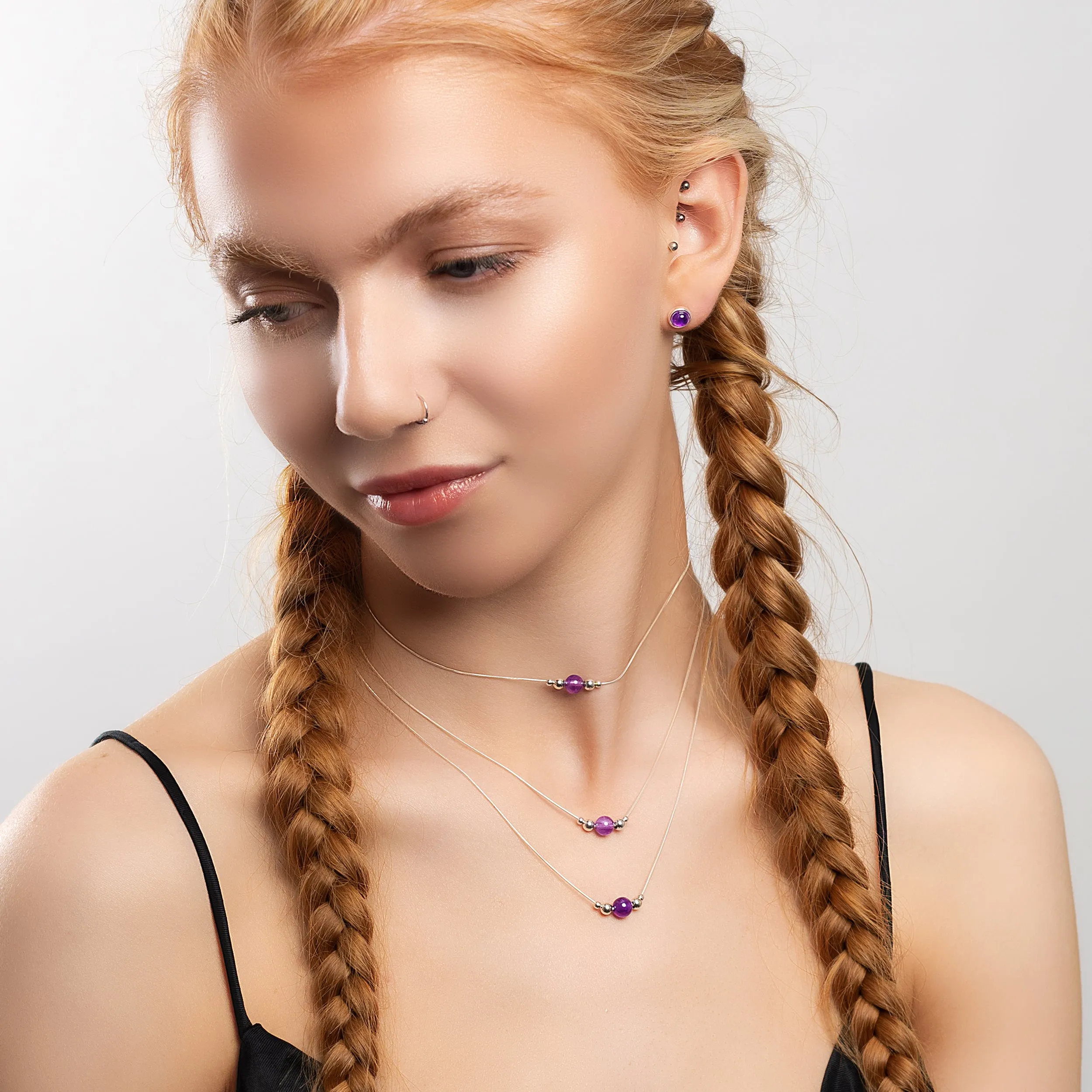Delicate Single Stone Necklace in Silver and Amethyst sold by Henryka product image thumbnail 2
