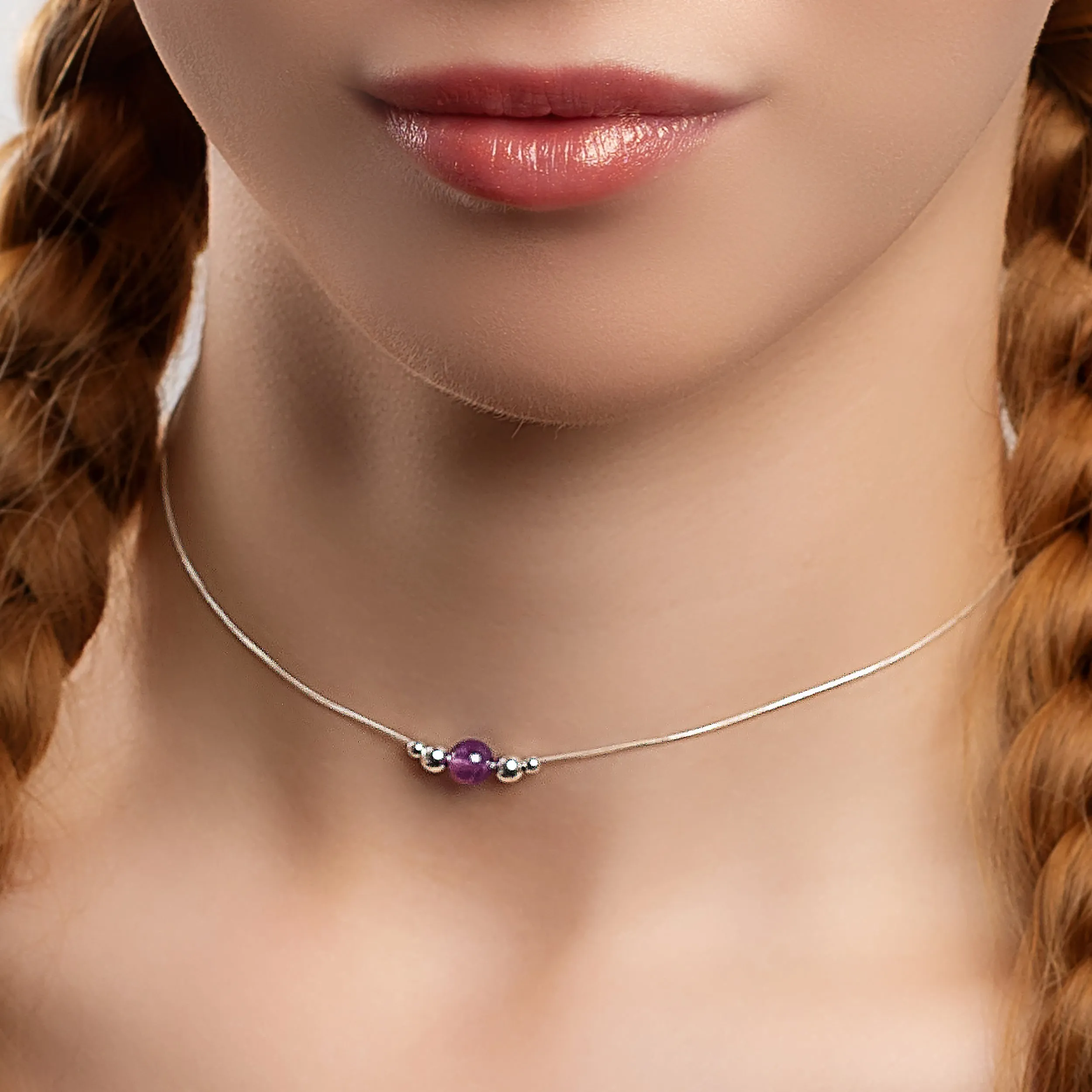 Delicate Single Stone Necklace in Silver and Amethyst sold by Henryka product image thumbnail 4
