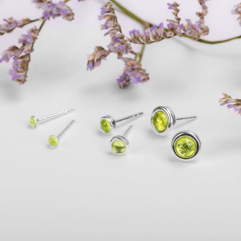 Silver & Peridot Stud Earrings Set of 3 sold by Henryka