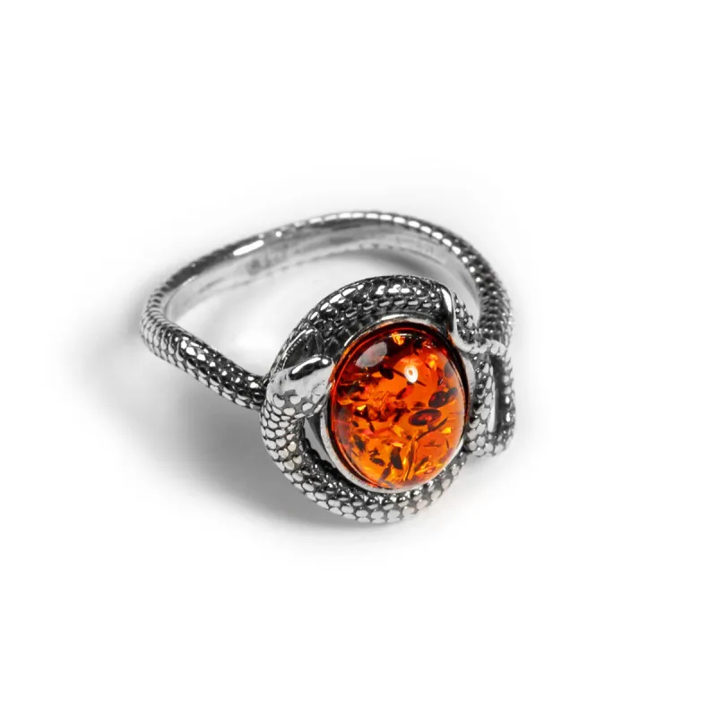 Snake Ring in Silver and Amber sold by Henryka