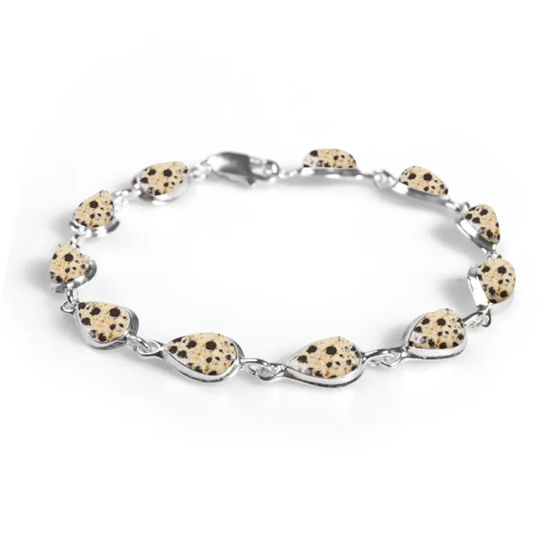 Classic Teardrop Link Bracelet in Silver and Dalmatian Jasper sold by Henryka