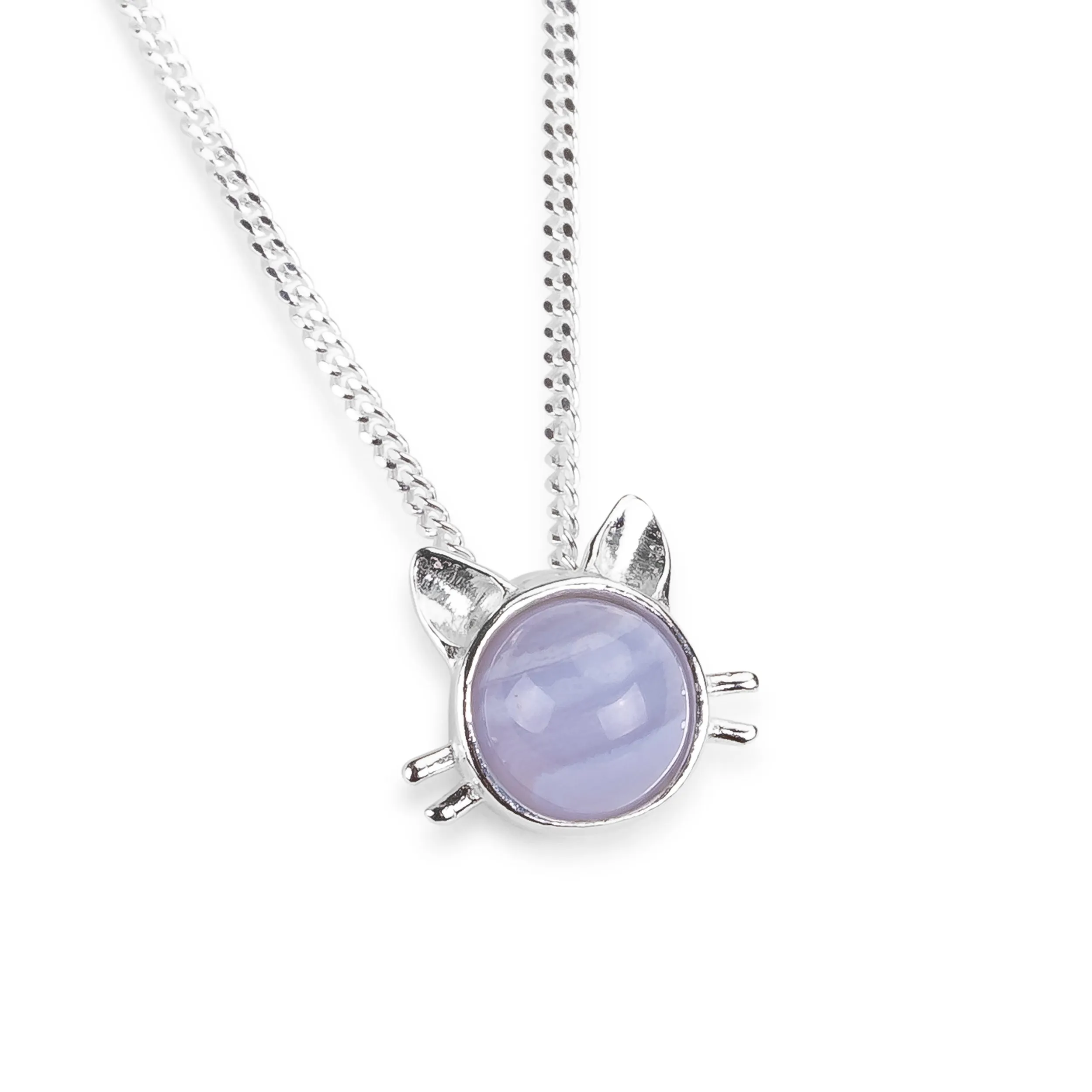 Cute Cat Face Necklace in Silver and Blue Lace Agate sold by Henryka