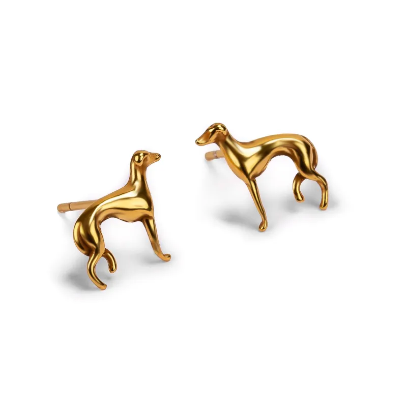 Miniature Greyhound / Whippet Stud Earrings in Silver with 24ct Gold made by Henryka
