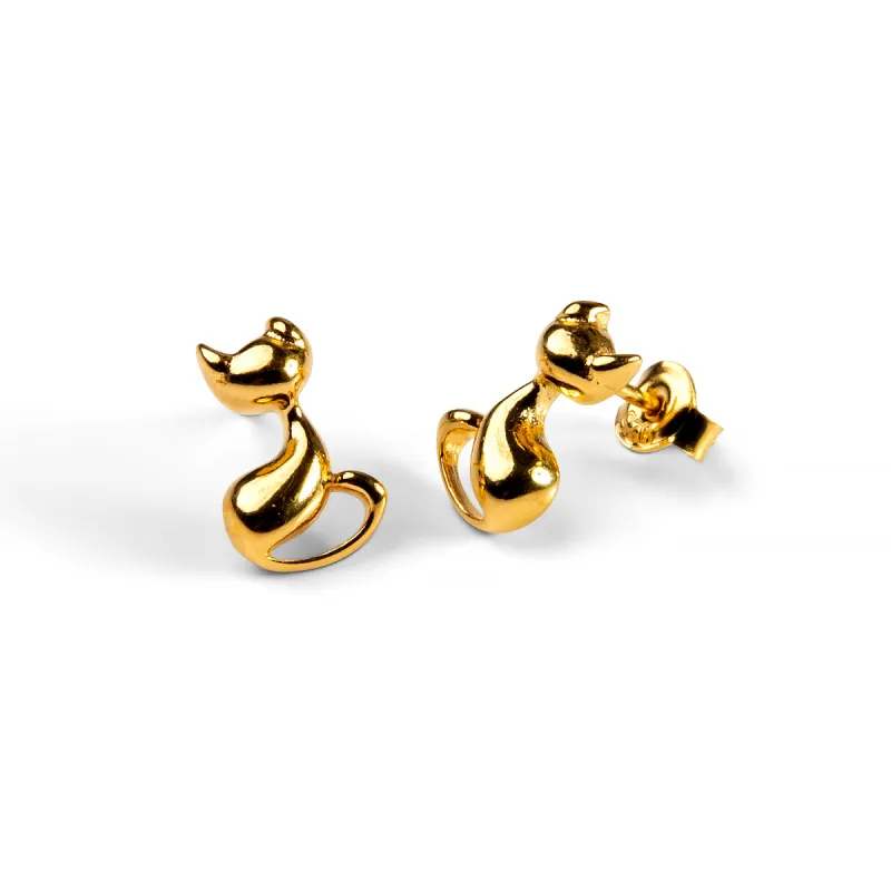 Cool Cat Stud Earrings in Silver with 24ct Gold sold by Henryka