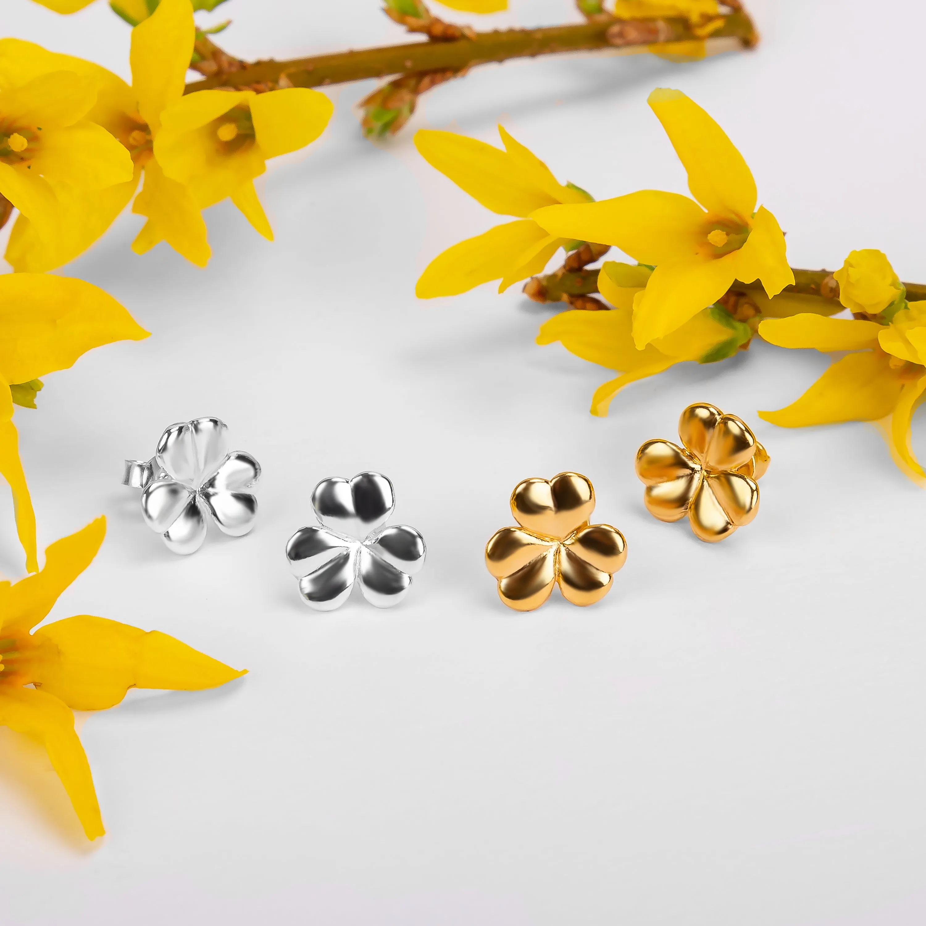 Lucky Shamrock / Clover Leaf Stud Earrings in Silver with 24ct Gold sold by Henryka product image thumbnail 5