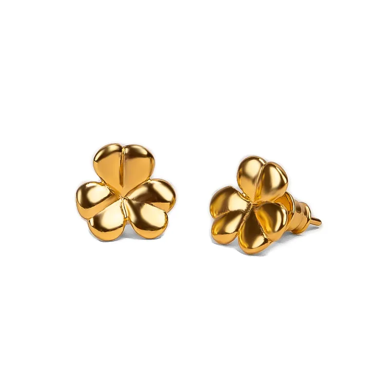 Lucky Shamrock / Clover Leaf Stud Earrings in Silver with 24ct Gold sold by Henryka