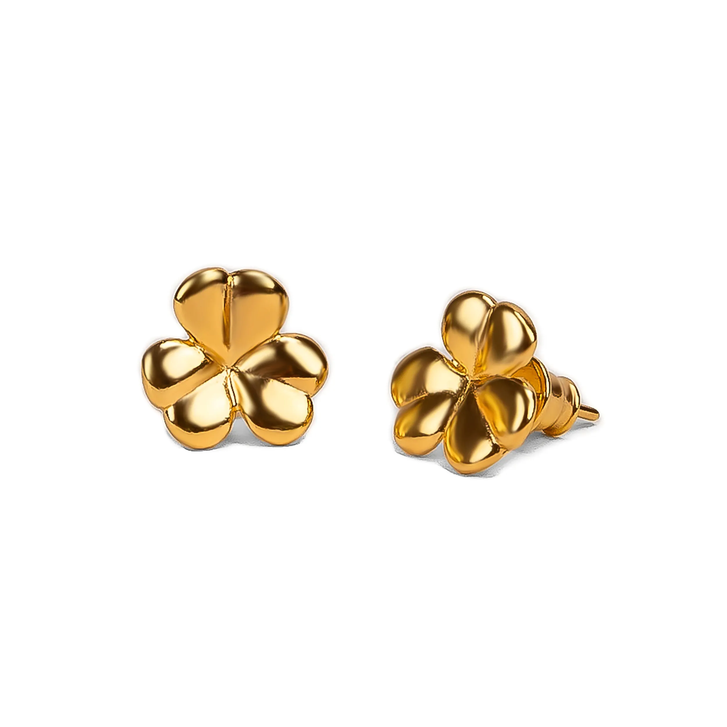 Lucky Shamrock / Clover Leaf Stud Earrings in Silver with 24ct Gold sold by Henryka