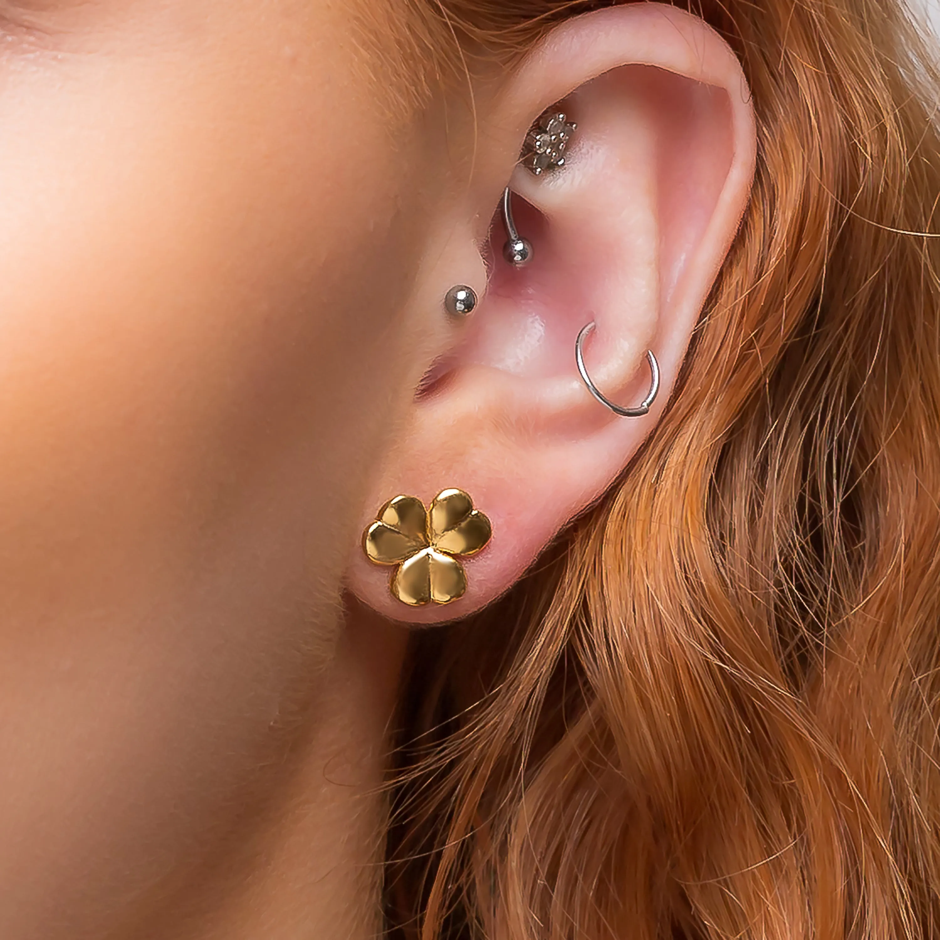 Lucky Shamrock / Clover Leaf Stud Earrings in Silver with 24ct Gold sold by Henryka product image thumbnail 2