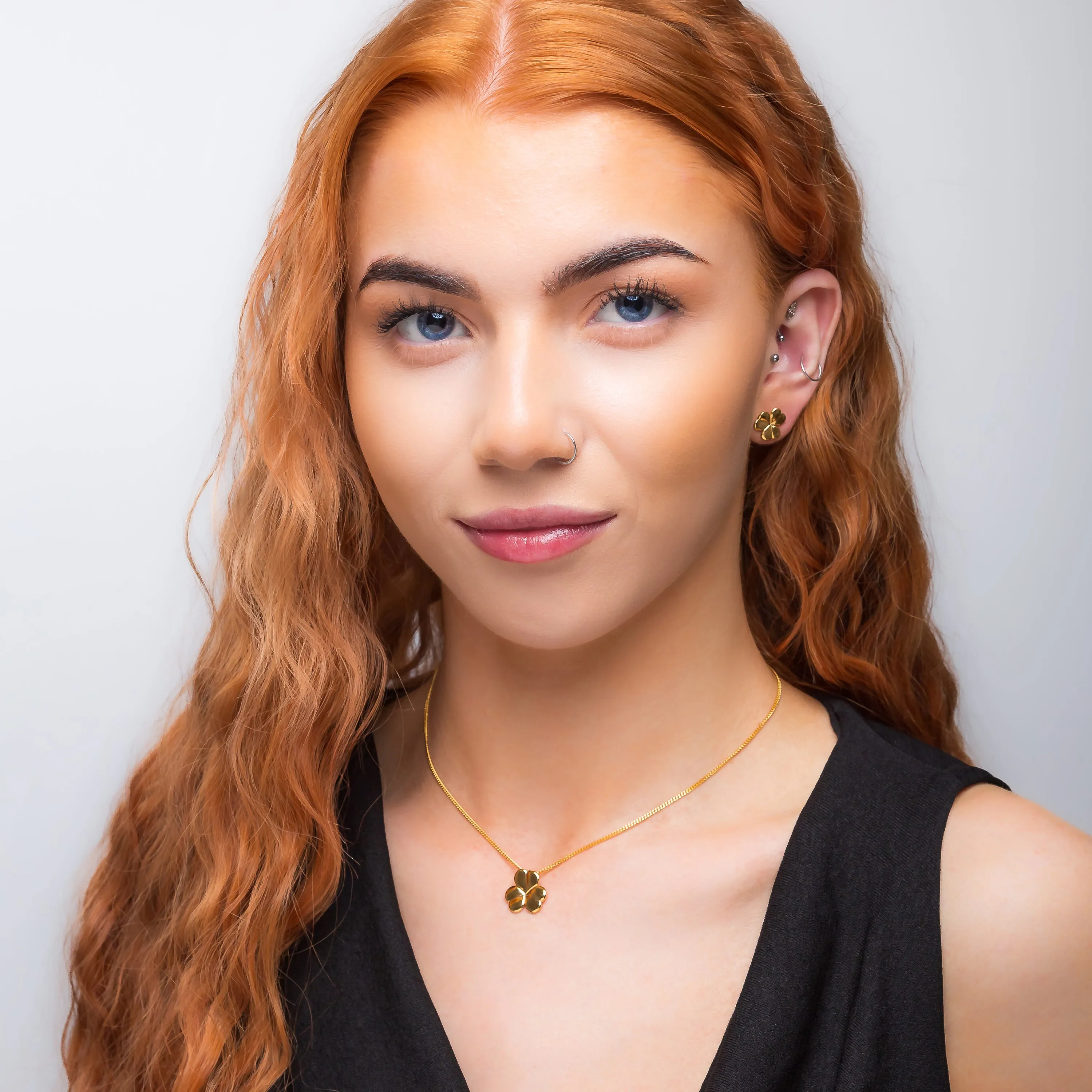 Lucky Shamrock / Clover Leaf Stud Earrings in Silver with 24ct Gold sold by Henryka product image thumbnail 3