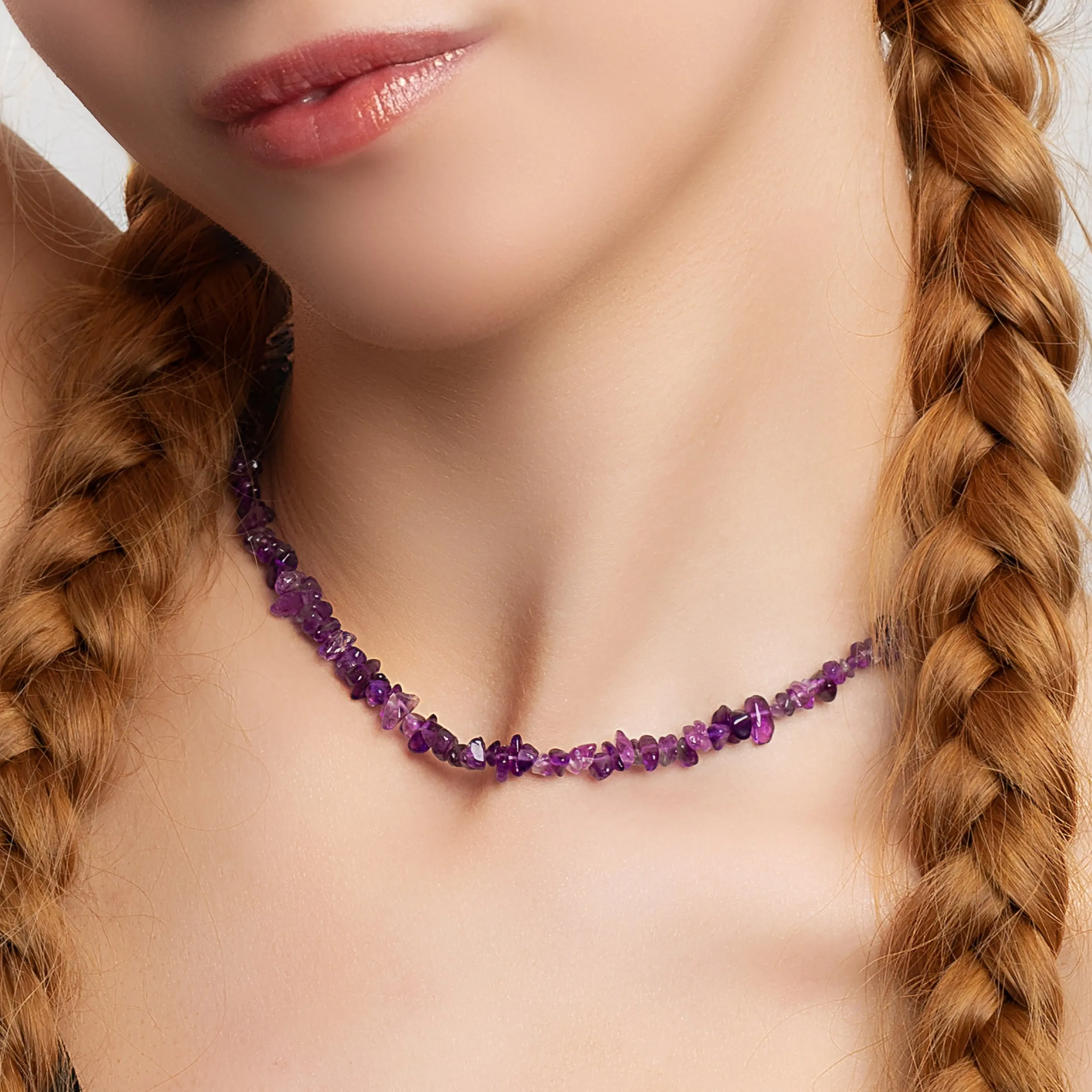 Mini Nugget Bead Necklace in Silver and Amethyst sold by Henryka product image thumbnail 2
