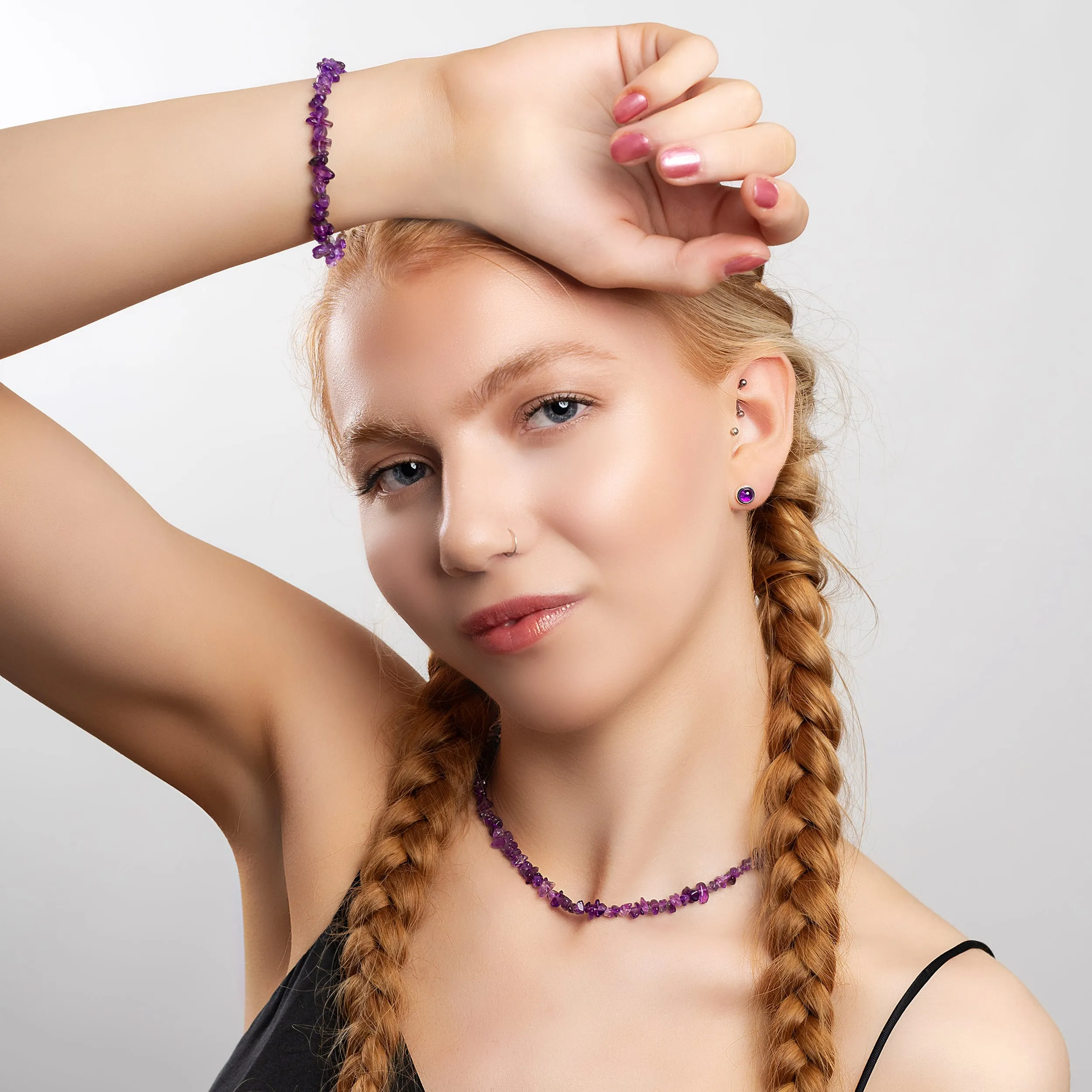 Mini Nugget Bead Necklace in Silver and Amethyst sold by Henryka product image thumbnail 4