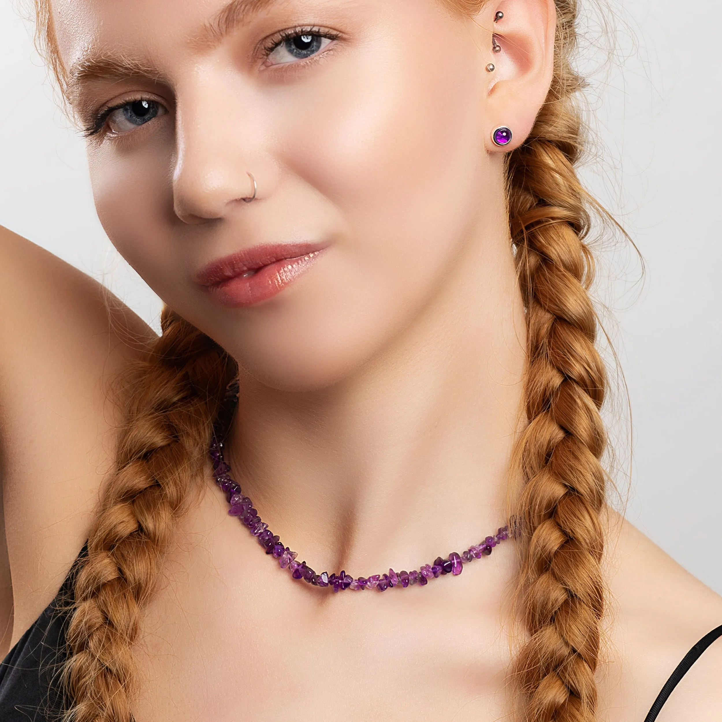 Mini Nugget Bead Necklace in Silver and Amethyst sold by Henryka product image thumbnail 3