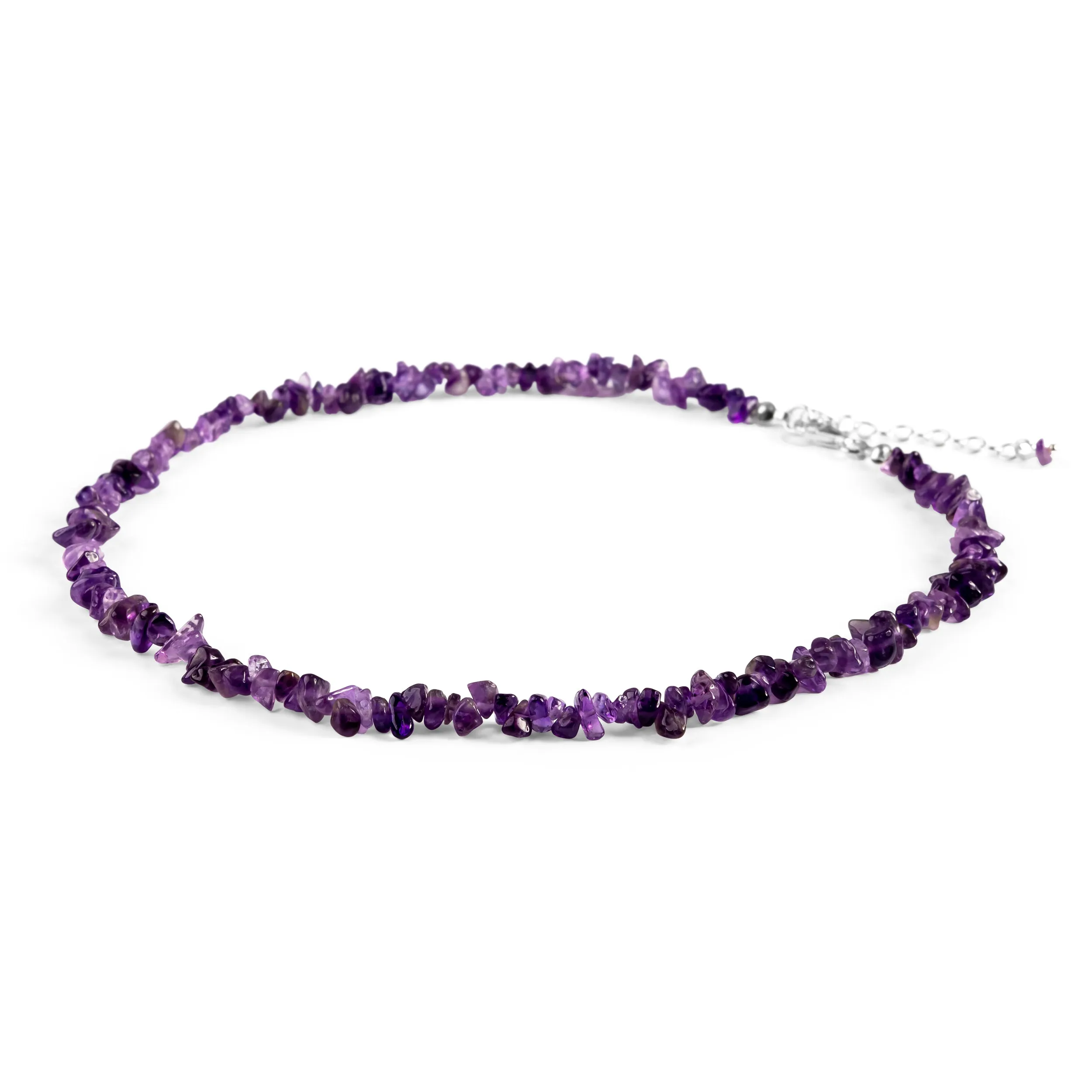 Mini Nugget Bead Necklace in Silver and Amethyst sold by Henryka