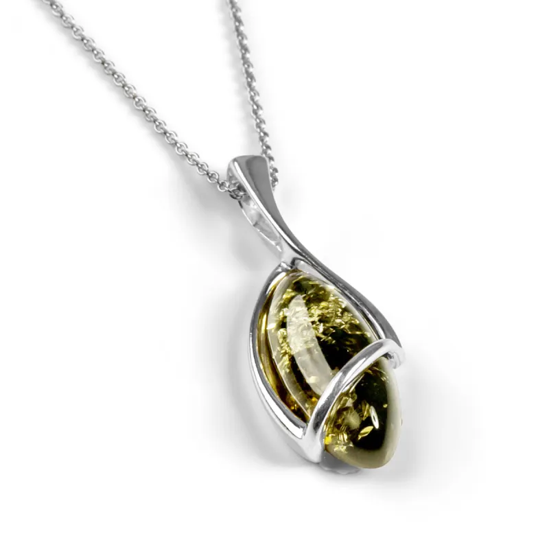 Elegant Twist Necklace in Silver and Green Amber sold by Henryka