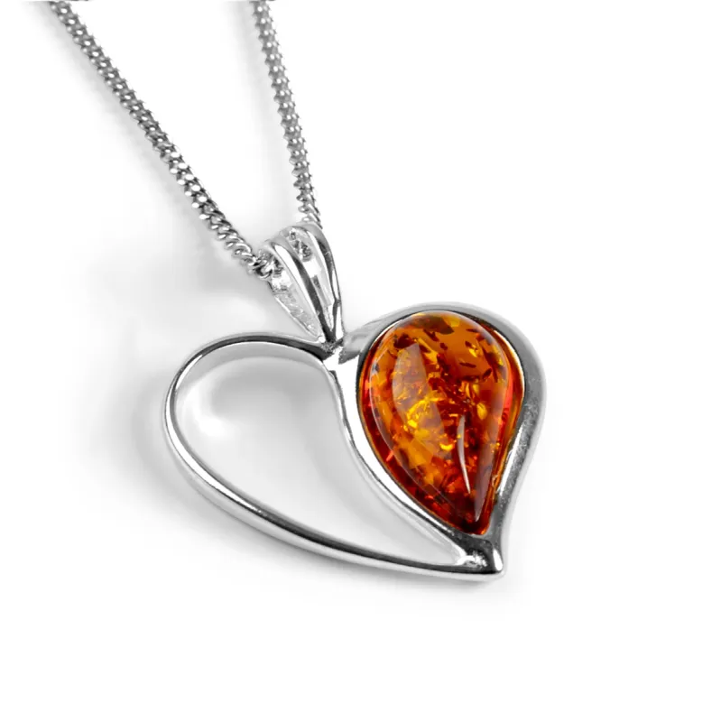 Heart Necklace in Silver and Amber sold by Henryka