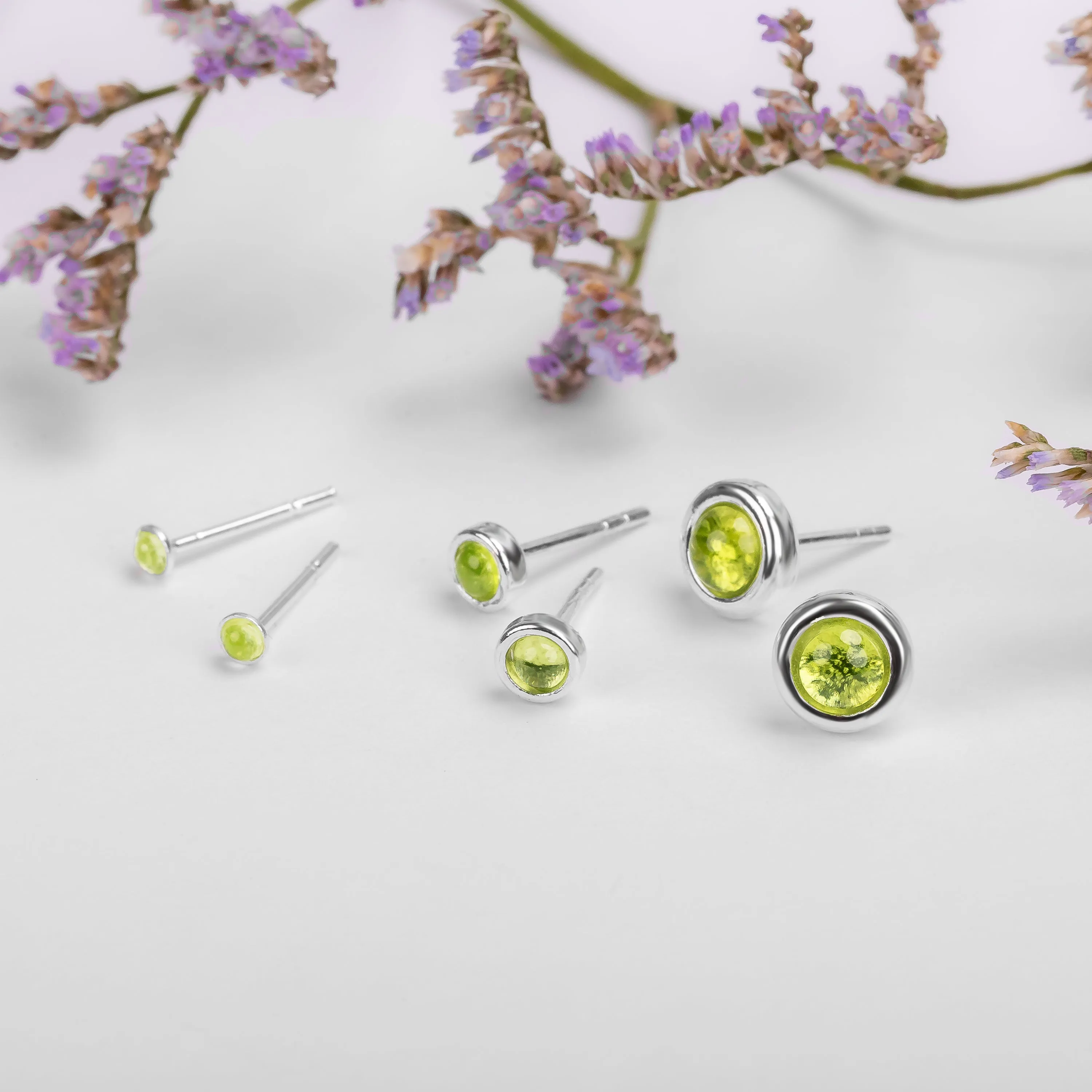 Minimalist Circle Stud Earrings in Silver and Peridot sold by Henryka product image thumbnail 3