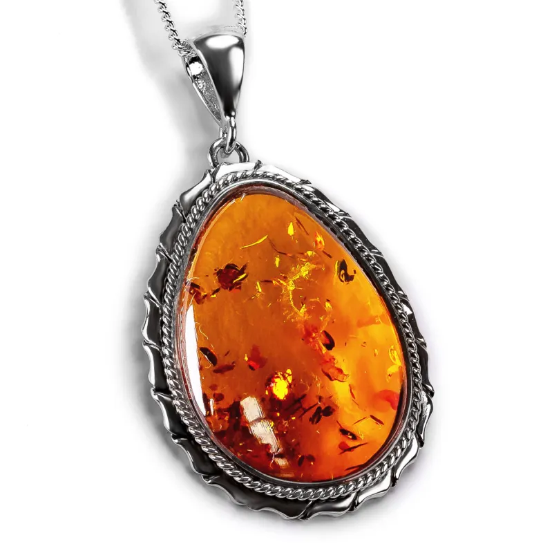 Vintage Style Natural Amber and Silver Necklace - Natural Designer Gemstone sold by Henryka