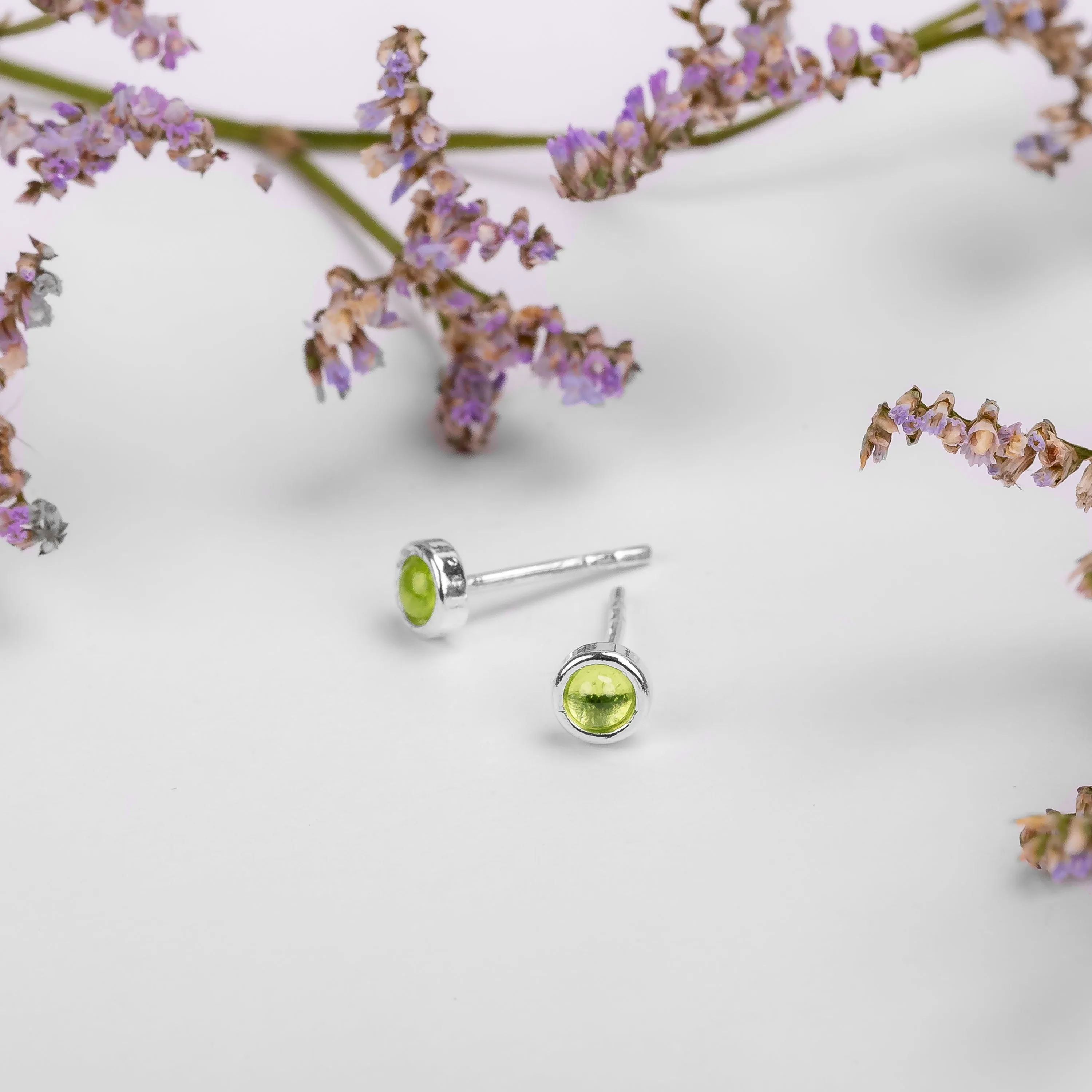 Minimalist Circle Stud Earrings in Silver and Peridot sold by Henryka product image thumbnail 2