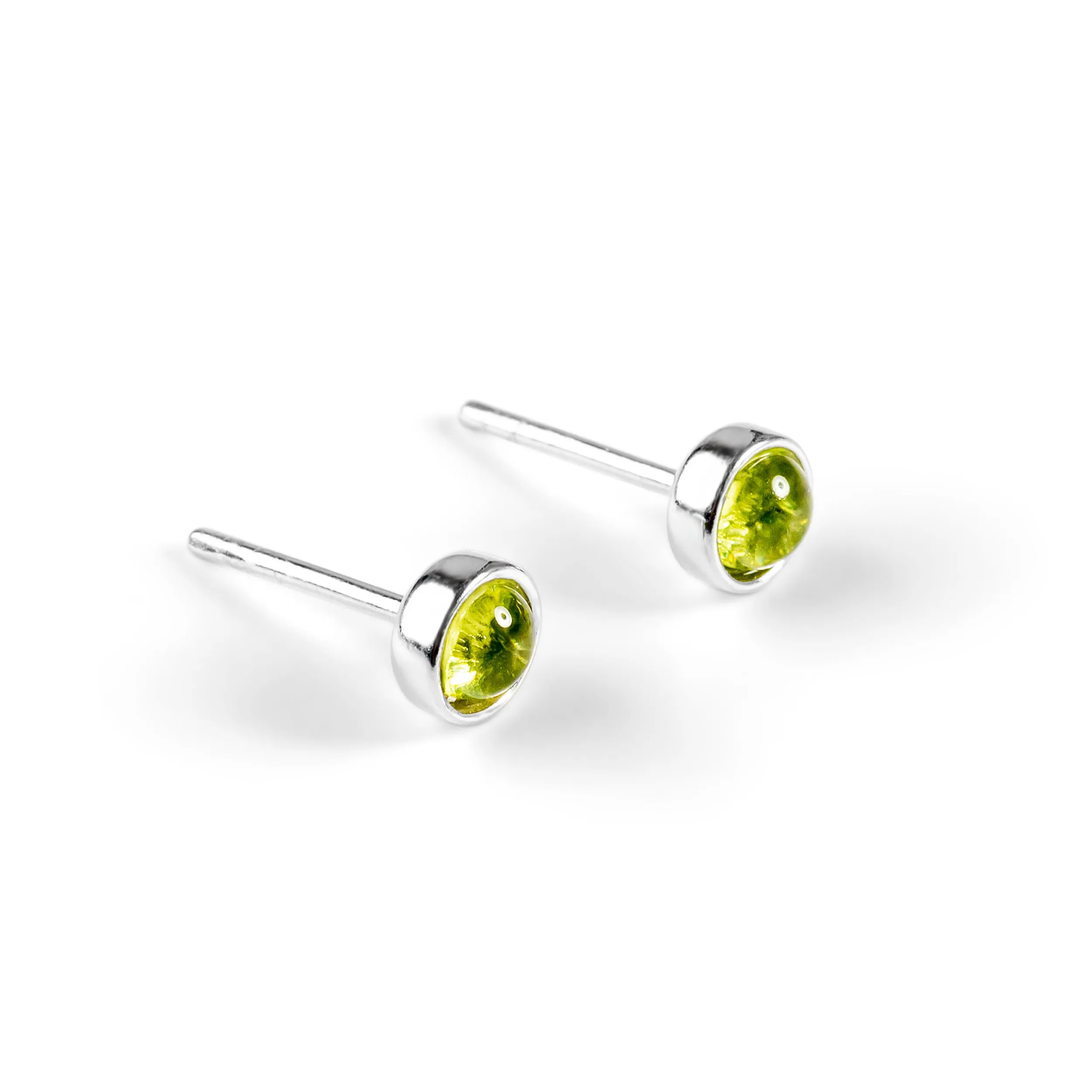 Minimalist Circle Stud Earrings in Silver and Peridot sold by Henryka