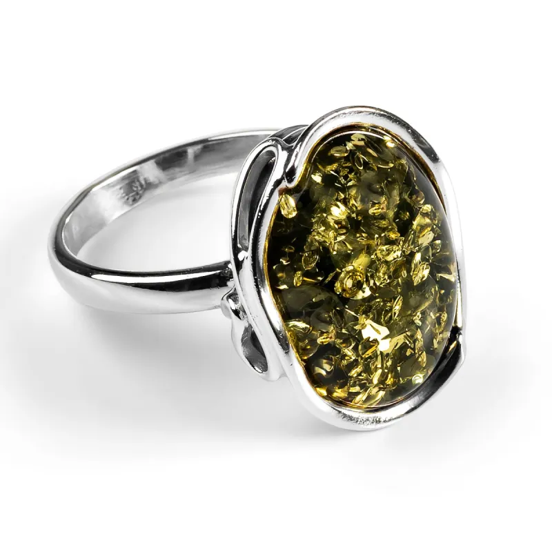 Luxury Handmade Ring in Silver and Green Amber sold by Henryka