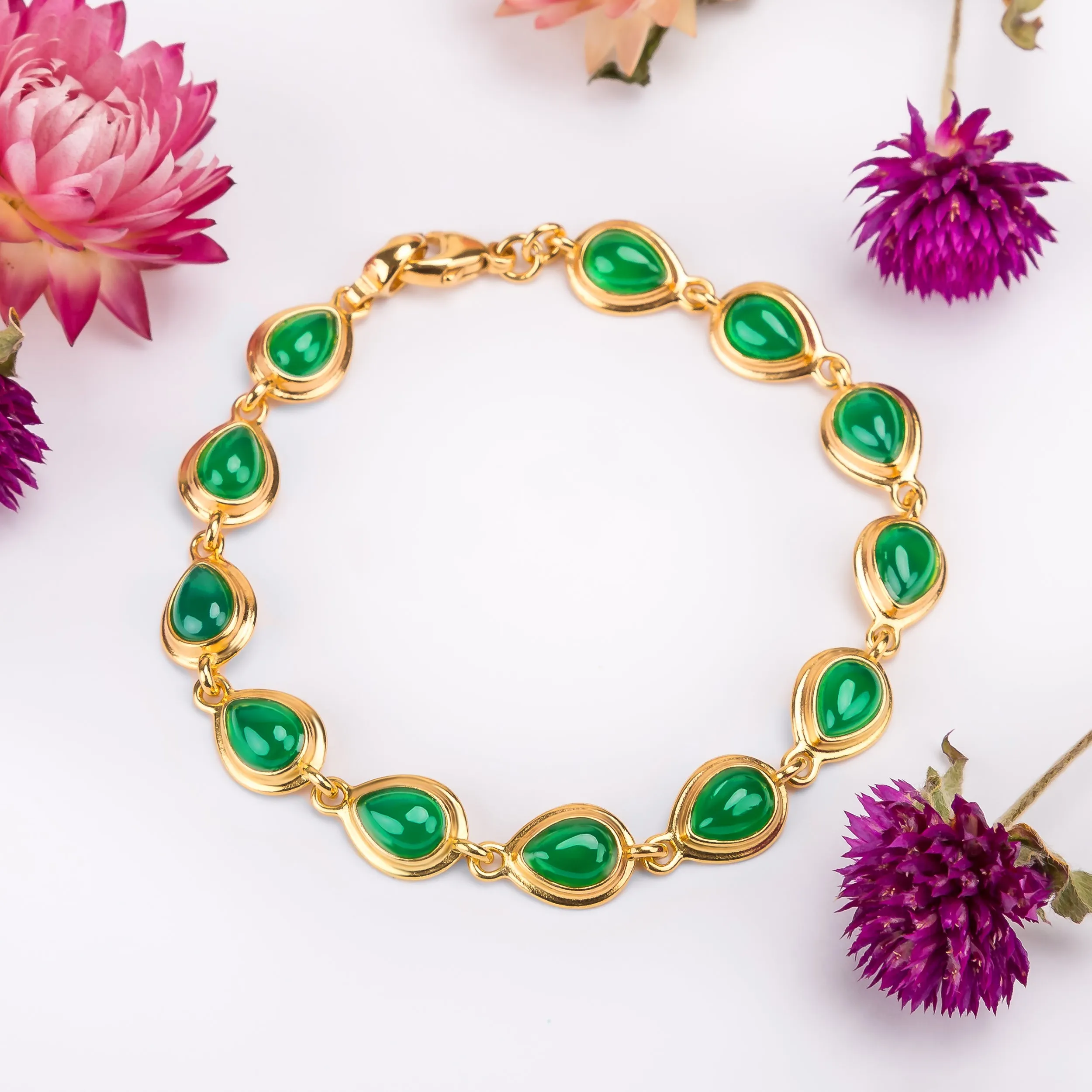 Classic Teardrop Link Bracelet in Silver with 24ct Gold & Green Onyx sold by Henryka product image thumbnail 4